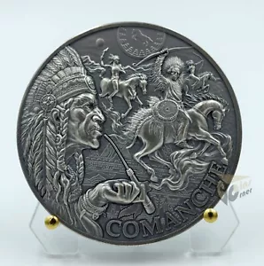 Moneda de plata Camerún 2024 Comanche Tribal Spirit 2 oz alto relieve acabado antiguo - Imagen 1 de 5