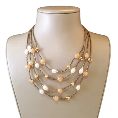 Tanya Creations Women's Brown Freshwater Pearl Beaded Multi Layer Necklace NWT - Image 1 of 2