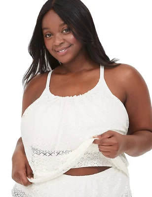 Lane Bryant~New With Tags~White Crochet No-Wire Blouson Tankini Top~Size 22W - Image 1 of 4