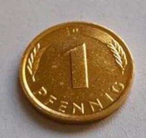vergoldeter Glückspfennig geschaffen aus 1 Pfennig 1986 D Bundesrepublik D. - Bild 1 von 2