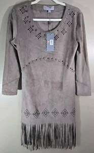 NWT Pretty Angel Linen Blend Studded Cut Out Tassel Mini Dress Sz S Western  - Picture 1 of 11