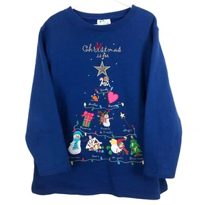 Quacker Factory Womens "Christmas Is For" Sweatshirt Sz 1X Blue Embroidered Tree - Picture 1 of 11