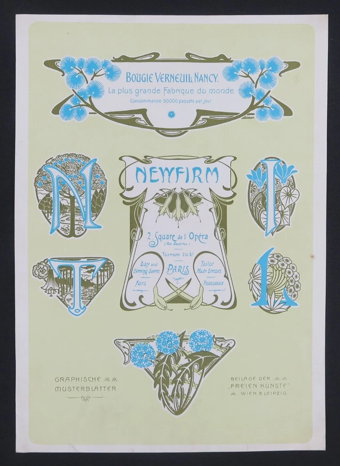 Planche imprimeur BOUGIE VERNEUIL print Art Nouveau Jugendstil no Mucha 1900 - Photo 1/1