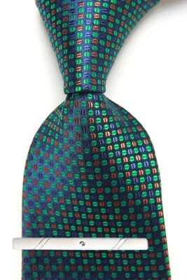 Nueva Corbata Clásica Lunares Verde Azul JACQUARD TEJIDA 100% Seda Para Hombre Foto 1 de 4