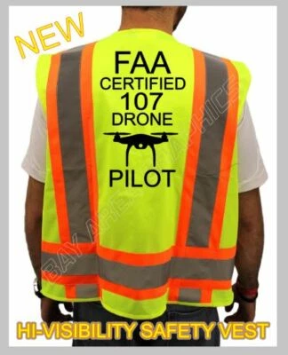 CERTIFIED 107*DRONE PILOT SAFETY GREEN VEST HI-VISIBILITY REFLECTIVE LARGE - Image 1 of 3