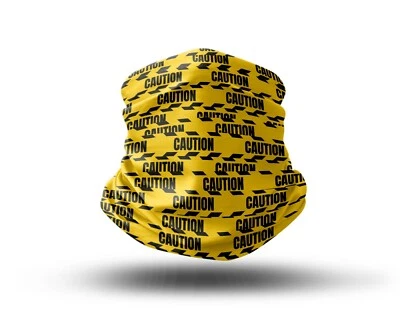 Washable Fabric Face Cover Neck Gaiter Caution Sign Line Design Print EU Made - Image 1 of 4