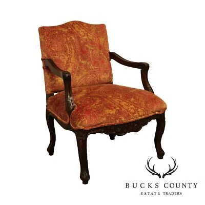 Italian Carved Custom Upholstered Armchair - Image 1 of 4