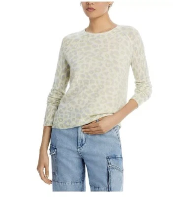 Suéter de cachemir con cuello redondo estampado de leopardo AQUA para mujer talla XS  Foto 1 de 4