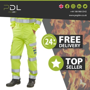 ARC Compliant Hi-Vis PPE Cargo Trousers - Fire Retardant Anti- Static Arc Flash - Picture 1 of 4