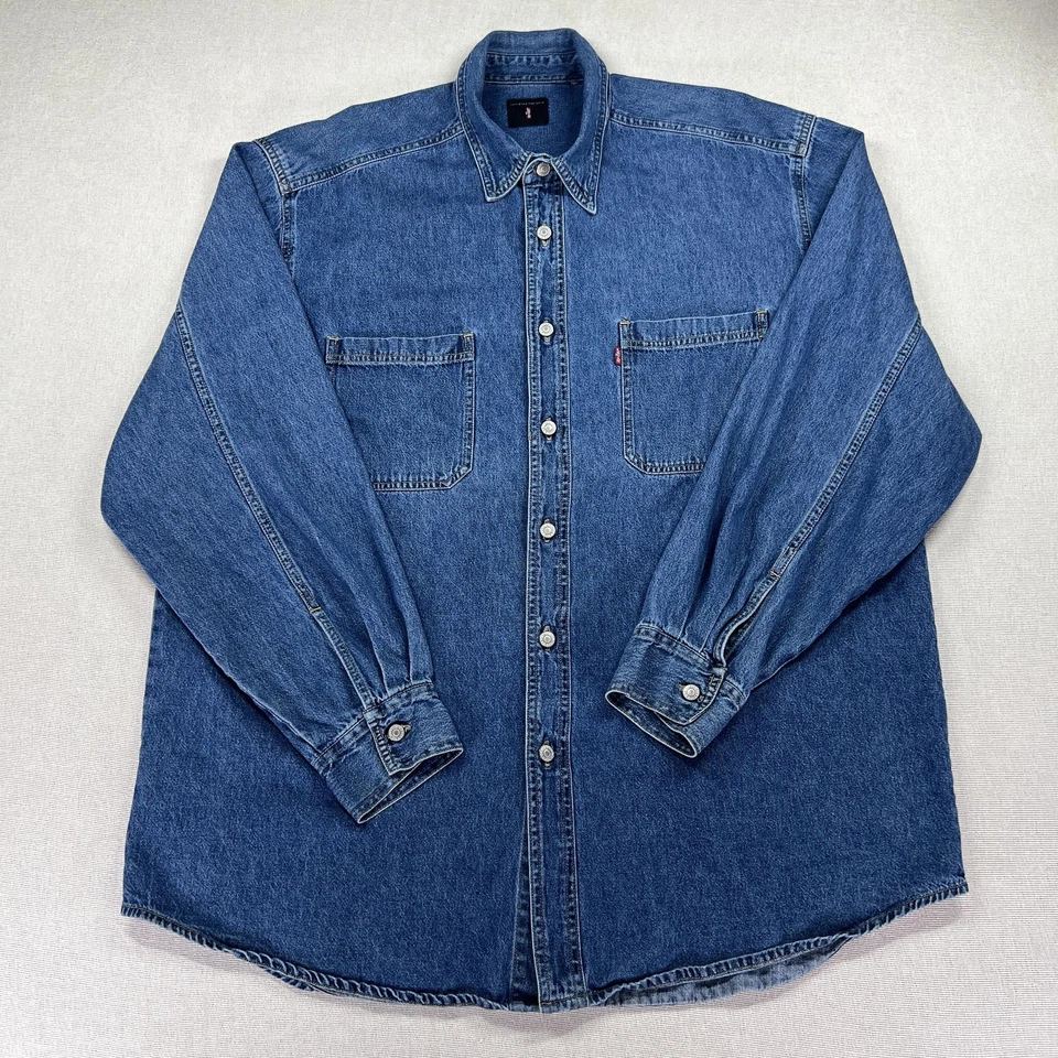 Vintage 90s Levi's Denim Shirt Mens L Blue Long Sleeve Red Tab Oversized Boxy - Image 1 of 4