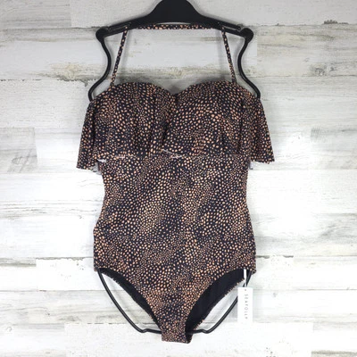 NUEVO CON ETIQUETAS $148 SEAFOLLY AU TALLA 10 C/D TAZA SAFARI SPOT VOLANTE BANDEAU UNA PIEZA NEGRO. Foto 1 de 4