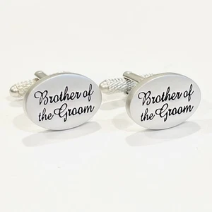 Brother Of The Groom Oval Cufflinks Wedding Theme Gift In Box - Picture 1 of 7
