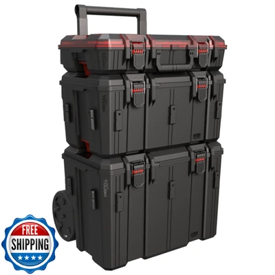 Hyper Tough Hyper Stack Heavy Duty 3 Piece Modular Rolling Toolbox System, Black