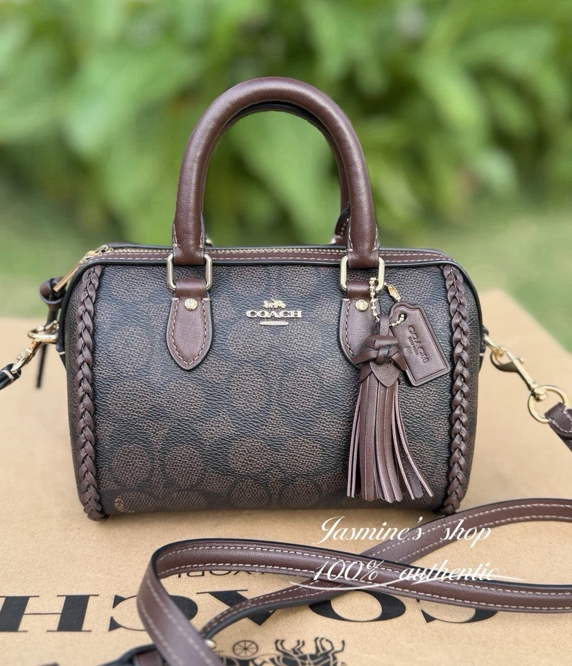 Coach Rowan Mini Signature Crossbody with Fringe Whipstich Walnut Maple