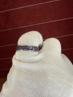 Juego de canales corte princesa banda de eternidad amatista natural plata de ley talla 7,75 Foto 1 de 4