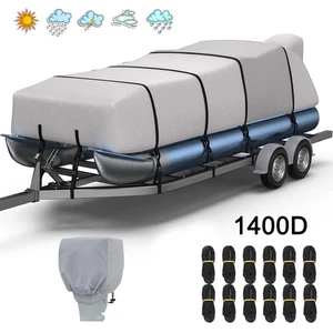 1400D Waterproof Trailerable Pontoon Boat Cover Heavy Duty Marine Grade 21-24ft - Picture 1 of 14