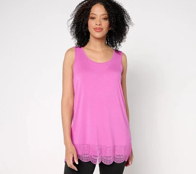 Camiseta sin mangas LOGO Layers by Lori Goldstein tejida con ribete de encaje púrpura orquídea 3X Foto 1 de 2