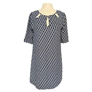 Needle and Thread Knee Length Cut Out Neck Blue White Geo Print Shift Dress Med - Picture 1 of 7