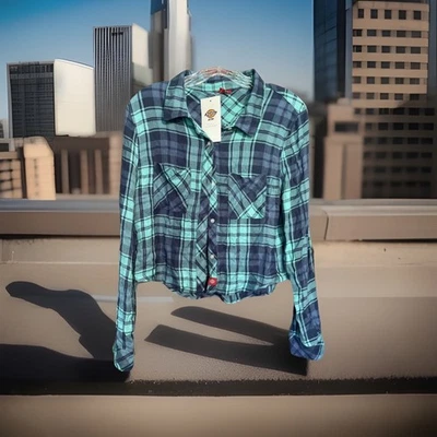 Dickies Medium Button Up Green Black Blue Plaid Look New W Tag - Image 1 of 4