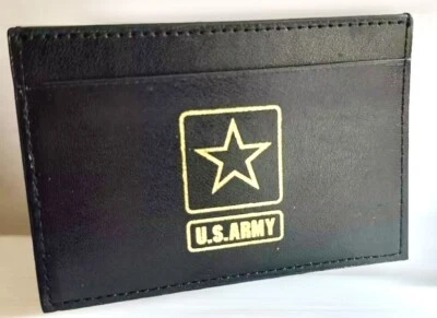 Billetera de tarjetas de crédito con tarjeta de identificación militar de soldado del ejército de Estados Unidos (negra) Foto 1 de 4