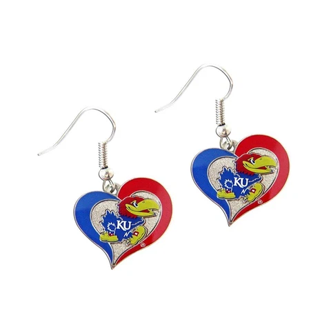 Kansas Jayhawks Dangle Earrings Team Logo on Swirl Heart Fashion  Earrings Cover