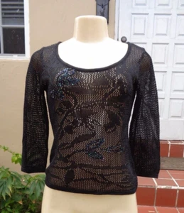 BAZAR de CHRISTIAN LACROIX SCHWARZ STRICK LANGARM PAILLETTEN TOP Gr. M MADE IN ITALY - Bild 1 von 10