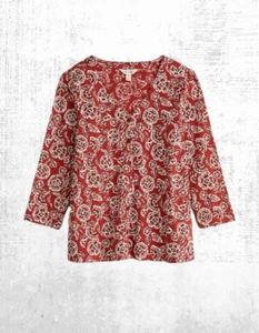Ex Seasalt Women’s 3/4 Sleeve Glass V-neck Jersey Top in Crimson Bloom Umber - Picture 1 of 8