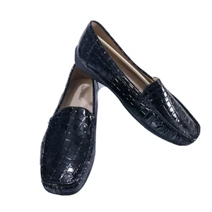 Mocasines Pierre Dumas Mujer Talla 11 Negro Estampado Cocodrilo Brillante NUEVO Sin Cordones Hazel-7 - Imagen 1 de 15