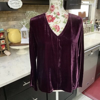 Blusa Eileen Fisher tamanho P roxa seda veludo drapeada manga dolman caprichosa nova - Imagem 1 de 4