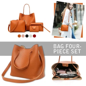 4pc/Set Women PU Leather Handbag Shoulder Purse Messenger Satchel Tote Bag Brown - Picture 1 of 27