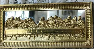 Großer 21 x 10 Zoll Jesus Letztes Abendmahl 3-dimensional verspiegelt und gold Wandbehang - Bild 1 von 7