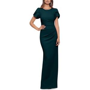 Xscape Womens Green Ruched Pleated Formal Evening Dress Gown 12 BHFO 0005