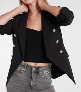 NEW EXPRESS SUPERSOFT TWILL DOUBLE BREASTED EMBELLISHED BUTTON BLAZER JACKET XXS - Picture 1 of 12