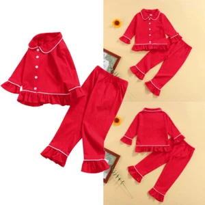 Toddler Baby Girl Clothes Set Long Sleeve Ruffle Hem Tops Flared Pants Outfit - Picture 1 of 9