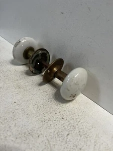 - Complete Porcelain Antique Door Handle Set, With Backplates And Square Spindle - Picture 1 of 9