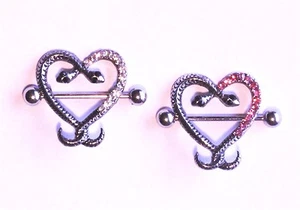 Snake Love Heart Pink Gem Dangle Nipple shield Ring Bar body piercing jewellery - Picture 1 of 1
