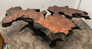 Live Edge Burl Redwood Coffee Table With Driftwood Base