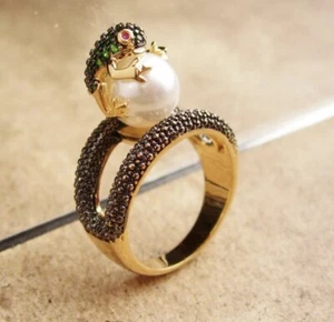 Skurriler Frosch Ring Boho Perle Heidi Daus STIL CZ 7 Größe verkrustet Pavé Vintage - Bild 1 von 10
