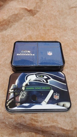 Seattle Seahawks Season Ticket Holder 2 Deck Playing Cards & Metal Tin Cover