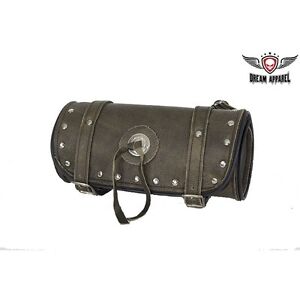 10 Inch Brown Motorcycle Hard Studded Cowhide Leather Tool Bag For Harley