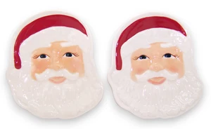 Longaberger Set Of 2 Santa Christmas Plates Dishes 7.5" x 6.5" White Red - Picture 1 of 4