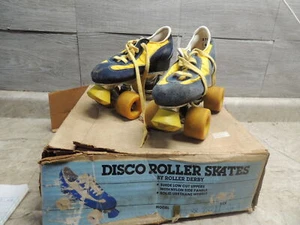 Disco Roller Skates Size 4, 1979, Model U370, Blue & Yellow in Original Box, WOW - Picture 1 of 9