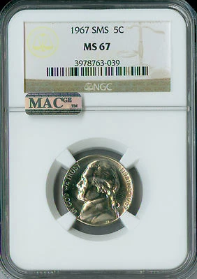 1967 JEFFERSON NICKEL NGC MS67 SMS PQ MAC SPOTLESS . - Image 1 of 4
