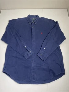 Vtg Ralph Lauren Blue Long Sleeve Button Up Shirt Mens Large Blake 100% Cotton - Picture 1 of 8