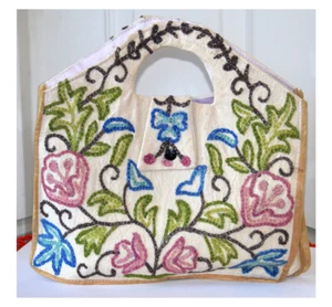 Bolso de Mano Algodón Ari Puntada de Cadena Bordado Hecho a Mano Motivo Floral de Cachemira - Imagen 1 de 5