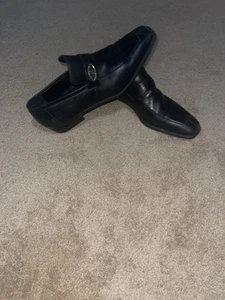 Vintage Gucci Black Leather G Logo Detail Loafers Size 9D MADE IN ITALY - Picture 1 of 15
