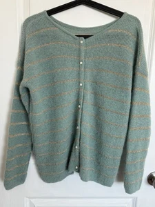 Sezane Gaspard Celadon And Gold Striped Women Cardigan Baby Alpaga Size Small - Picture 1 of 6
