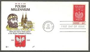 1313 Cover Craft Cachets FDC - 5-cent stamp honoring Polish Millennium - Picture 1 of 2