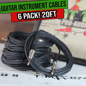 Guitar Cable Instrument Cord - 6 PACK 20FT Wire Recording Studio Amp 1/4 Jack - Picture 1 of 15