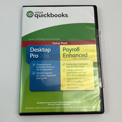 Intuit Quickbooks Desktop PRO 2018 for Windows Retail Box w/ Disk & Key Tested - Image 1 of 4